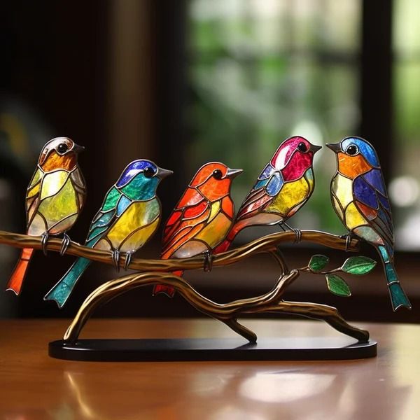 🌈Stained Glass Birds on Branch Desktop Ornaments🕊️