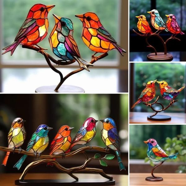 🌈Stained Glass Birds on Branch Desktop Ornaments🕊️