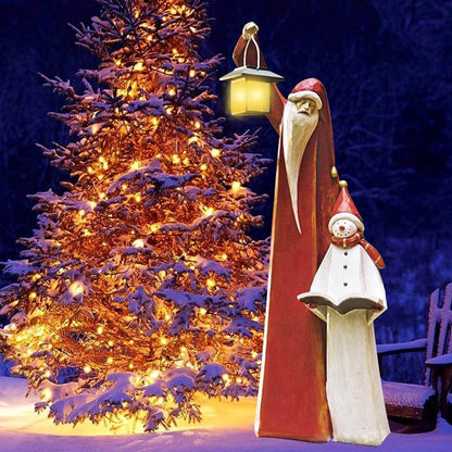 Santa and Snowman Sculpture with Solar Lantern